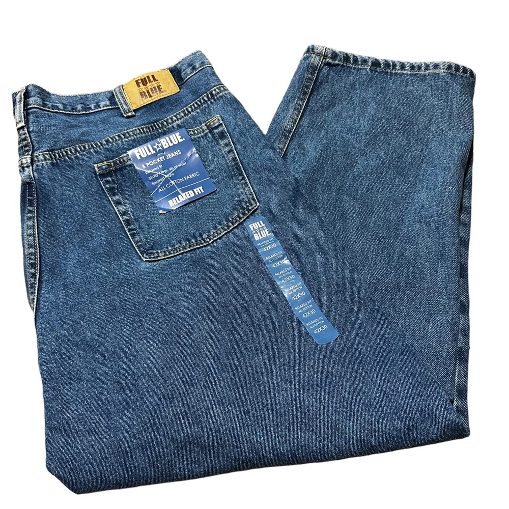 Full Blue Men’s 42x30 Relaxed Fit 5 Pocket Jeans